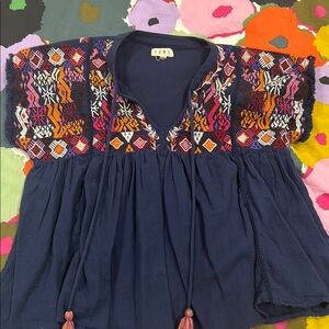 Embroidered Navy Top
